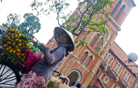 Street vendor near Notre Dame Cathedral, Ho Chi Minh City, Vietnam